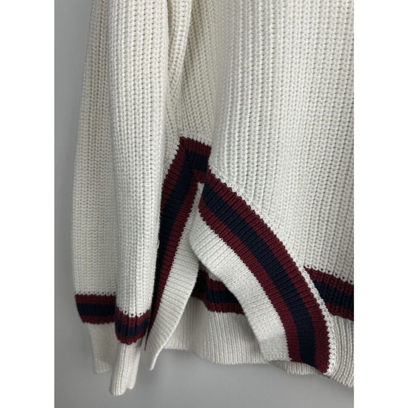 Carbon38 Mixed Media Rugby Collared Sweater Ribbed Thick Knit Ivory Size Large - Picture 4 of 13